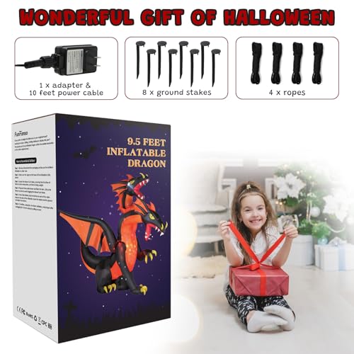 Giant Halloween Inflatable Double Headed Dragon - 9.5 FT Outdoor Yard Decoration with LED Lights
