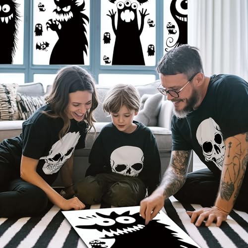 Giant Halloween Window Clings Set - 5 Sheets 29 Pieces Reusable Decor