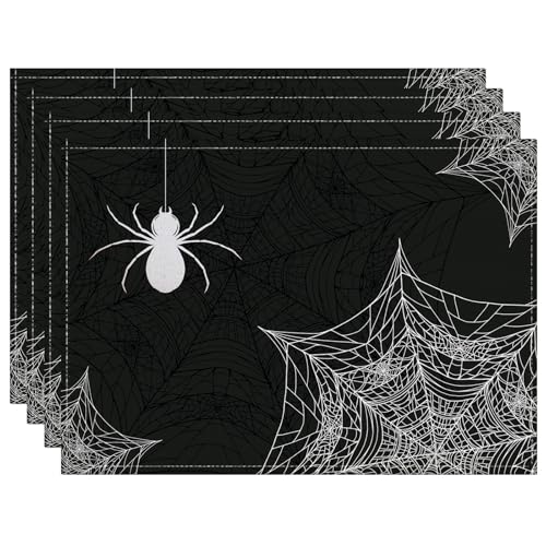 Halloween Spider Web Placemats Set of 4 - 12x18 Inch Burlap Table Mats