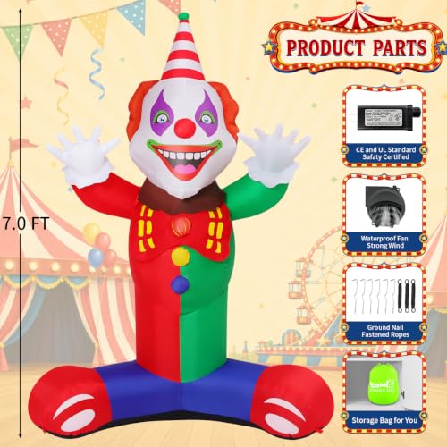 7FT Carnival Clown Inflatable Decorations for Yard & Outdoor Circus Theme