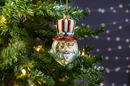 Patriotic Santa Glass Ornament - Holiday Christmas Tree Decor - Party Rock