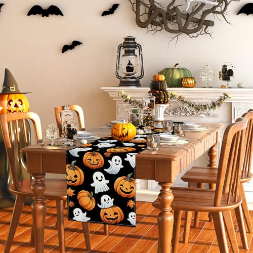Halloween Table Runner 13 x 48 Inches Ghost Pumpkin Decorations for Home Decor - Spooky Holiday Table Decor