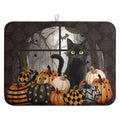 Halloween Black Cat Dish Drying Mat - Fall Pumpkin Kitchen Absorbent Microfiber 18x24