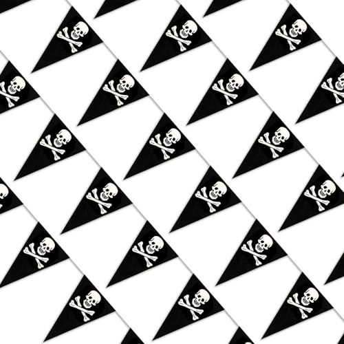 Pirate Banner Flags Set - Black White Skull Party Decorations, 32.8 ft, 24 Pcs