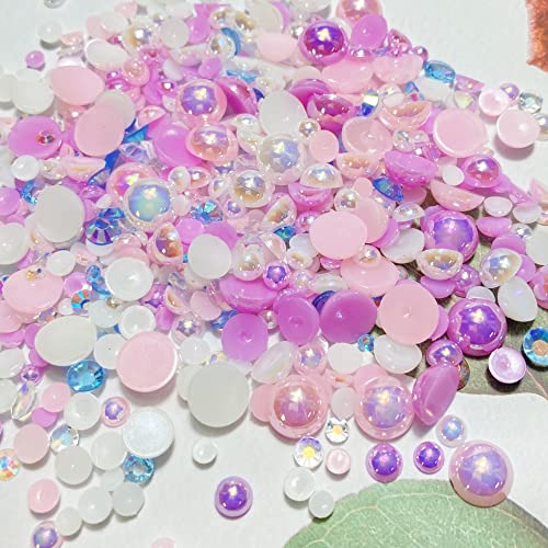 Half Pearl Rhinestones for Crafts & Nail Art - Light Pink Purple White Series 30g