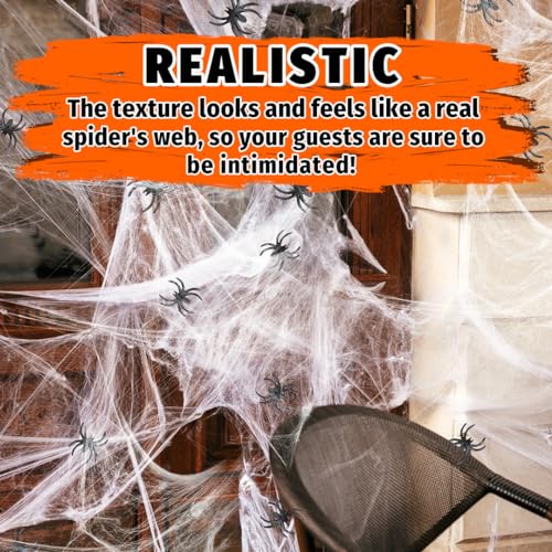 Large Spider Web Halloween Decoration - 800 Sq Ft with 30 Plastic Spiders