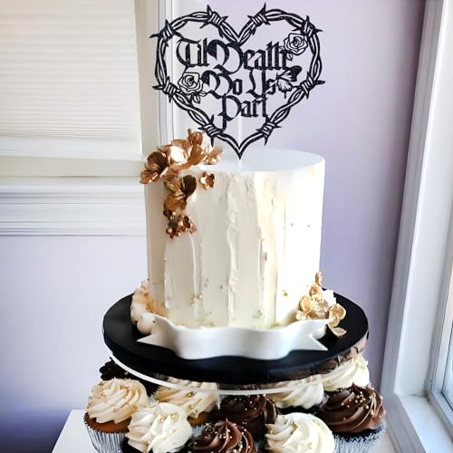 Halloween Skull Wedding Cake Topper - Black Glitter Decor for Bachelorette & Bridal Shower