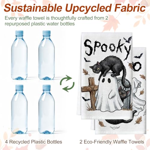 Halloween Kitchen Towels Spooky Ghost - Waffle Weave Decor & Practical Dish Cloths