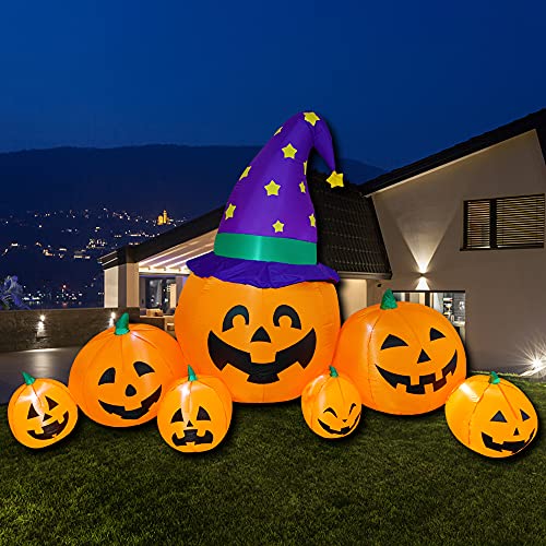 Inflatable Halloween Decorations - 8.2 Ft Pumpkin Witch Hat Yard Decor with LED Lights