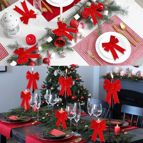 Christmas Red Velvet Bow Set - Large Holiday Wreath Decorations, 13x9 Inches