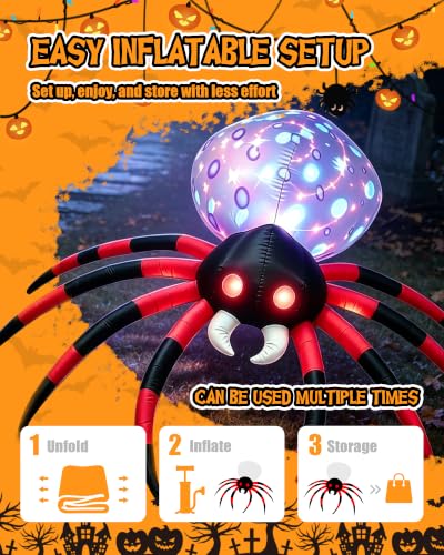 8FT Halloween Inflatable Spider with LED Lights for Outdoor Yard Decor