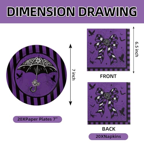 Black and Purple Disposable Party Plates and Napkins Set for 20 Guests