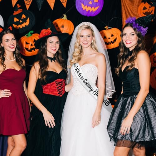 Halloween Bride Sash - White 'This Witch is Getting Hitched' Bachelorette Party Accessory