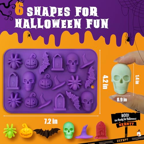 Halloween Silicone Mold 2PCS - Skull Pumpkin Bat Ghost Witch Hat Shapes for Chocolate Candy Gummy