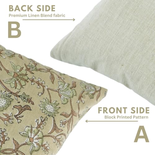 Light Green Handmade Block Print Pillow Cover 16x16 Inches Throw Cushion for Sofa
