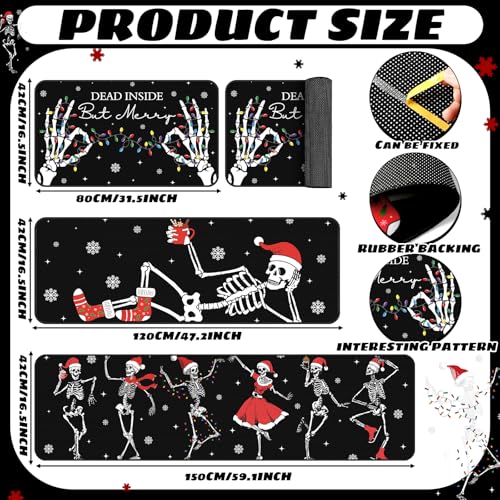 Christmas Skeleton Kitchen Rugs Set - Non Slip Halloween Decor Mats, 3 Sizes