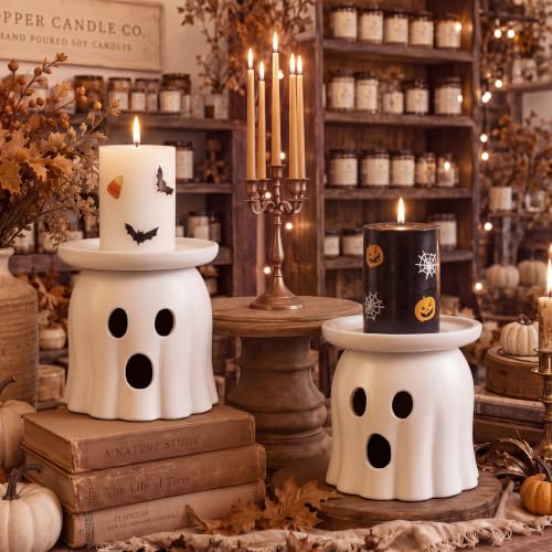 Ghost Shaped Halloween Candle Holders - Terracotta Table Decor - Set of 2