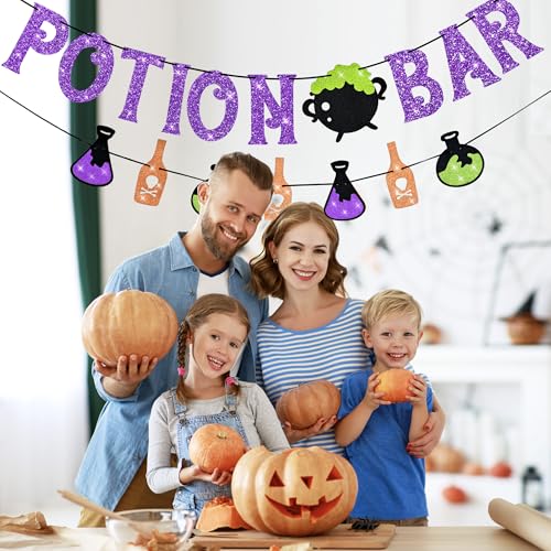 Halloween Potion Bar Banner with Potion Signs - Glitter Party Decor - Variation: Halloween Potion Bar