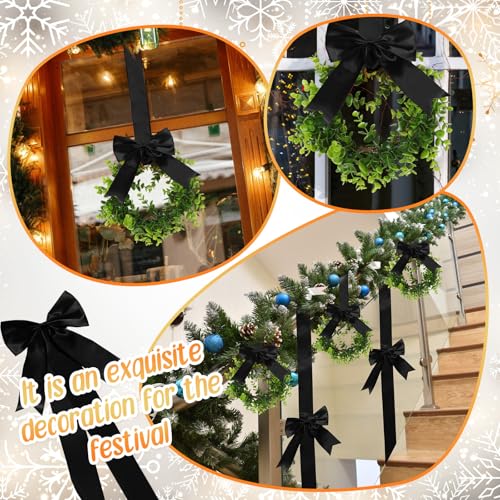 Black Christmas Door Wreaths & Bow Set - Holiday Decoration for Cabinets & Windows
