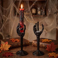 Halloween Skull Taper Candle Holders - Skeleton Hands, Black, 2 Pack