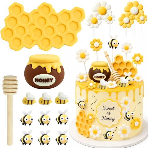 Bee Cake Topper 19-Piece Honeybee & Honeycomb Cake Decorations - Variation 4