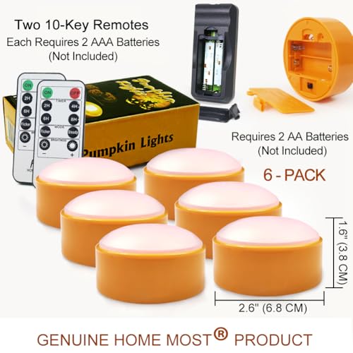 6-Pack Halloween Pumpkin Lights with 2 Remotes & Timer - Bright Orange LED Christmas & Holiday Decor - Outdoor Jack-O-Lantern Lights