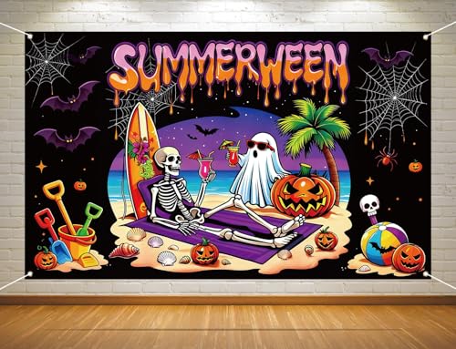 Summerween Photo Booth Backdrop Tropical Gothic Halloween Wall Decor 3.6x5.9ft