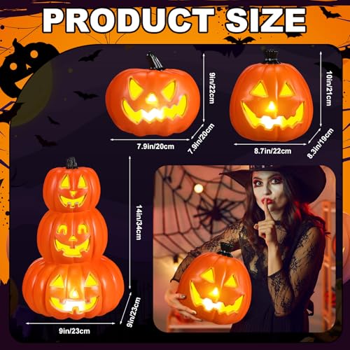 Halloween LED Pumpkin Lantern Set - Mixed Size 3 Pcs Stacked Jack-O'-Lanterns