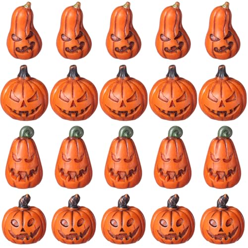 20 Pcs Halloween Miniature Pumpkin Figurines - Fake Decorative Mini Pumpkins