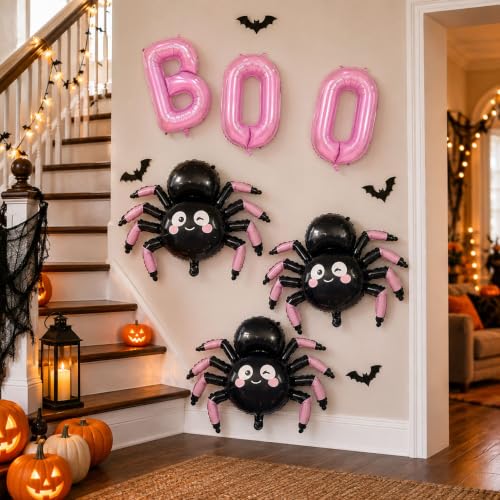 Halloween Balloon Set with BOO Letters and Spider Balloons - Pink & Black