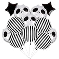Halloween Skeleton & Black & White Striped Foil Balloons Set - 12 pcs Party Decor