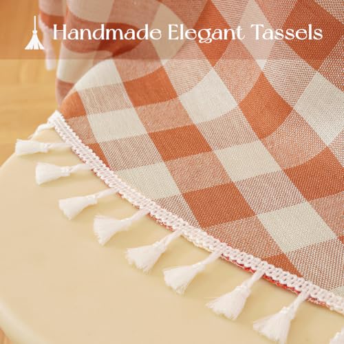 Alsoo Fall Gingham Square Tablecloth 55x55 Inches Cotton Linen Style - Orange & White