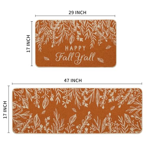Pumpkin Fall Kitchen Mats Set of 2 - Non-Slip Decorative Floor Mats for Kitchen, Entryway