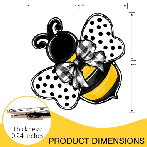 Deroro Bumble Bee Front Door Sign - Spring Summer Polka Dot Farmhouse Wood - Bee Variation