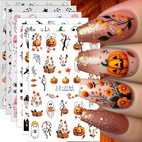 Halloween Nail Art Stickers 3D Pumpkin Ghost Skull Leaves Bat Design - Style9