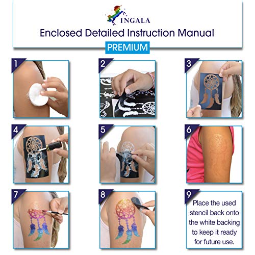 Pink Glitter Temporary Tattoo Kit for Girls with 74 Stencils, 16 Colors & Body Glue