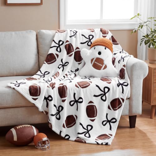 Halloween Football Throw Blanket & Ghost Pillow Set - Cozy Holiday Decor