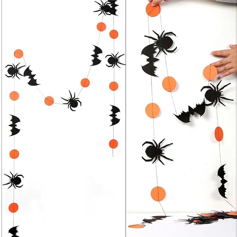 Halloween Paper Garland Banner with Bat and Spider Dots - 26 Feet Party Decor