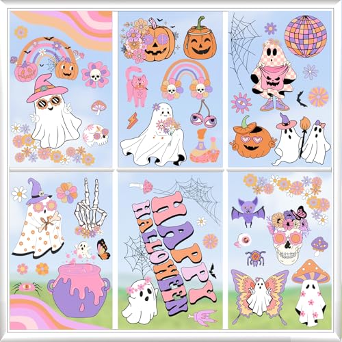 Kreatwow Halloween Groovy Window Clings - 6Pcs Double-Sided Ghost Pumpkin Party Decor