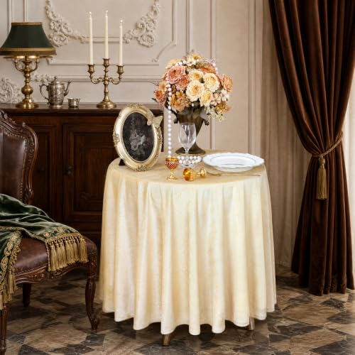 Beige Velvet Round Tablecloth 60 Inch Luxurious Soft Cover for Weddings & Events - Variation of THIS listing