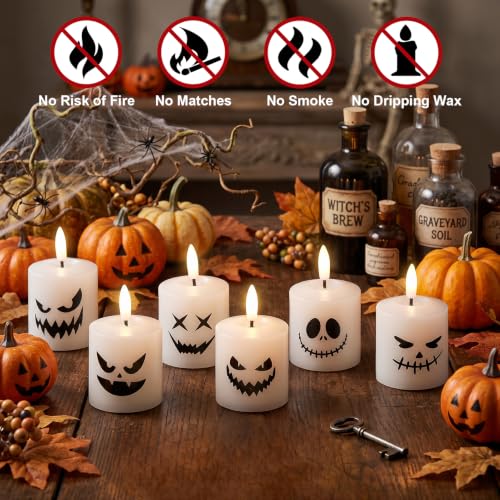 Halloween Flameless Votive Candles with Remote Control - Ghost Face Variation