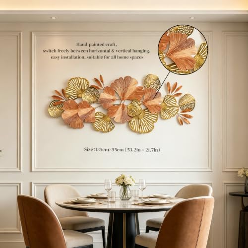 Large Metal Wall Art Ginkgo Leaves - Copper & Gold 3D Wall Decor, Indoor Outdoor Home Accent - Gold Variation
