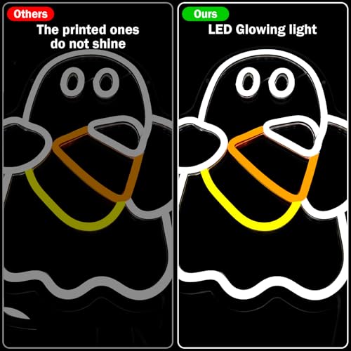 Halloween Neon Sign Dimmable Candy Corn Ghost Wall Decor - White Yellow Variation
