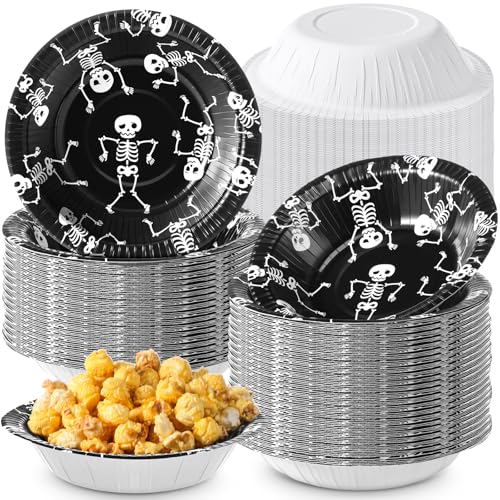 Halloween Disposable Skeleton Snack Bowls - Dancing Skeleton Design, 50 Pack, 16oz