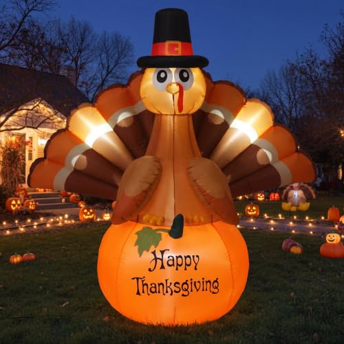 Turkey Inflatable Outdoor Decoration with LED Lights - 4.92 ft, Thanksgiving Yard Decor - Variation: Turkey