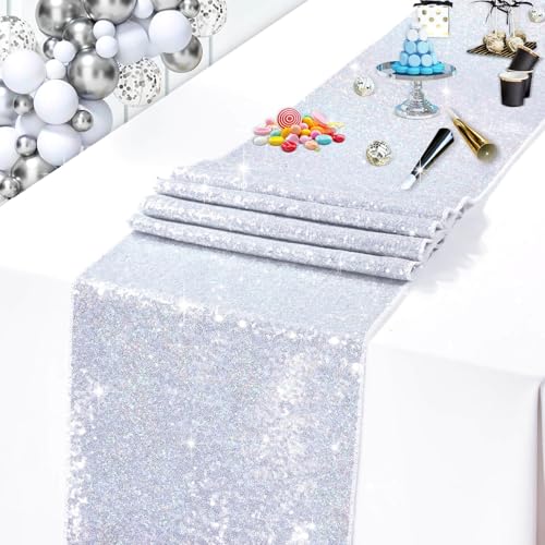 4 Pack Silver Sequin Table Runners 12x72 Inch Sparkly Wedding Party Decor - Variation of THIS listing