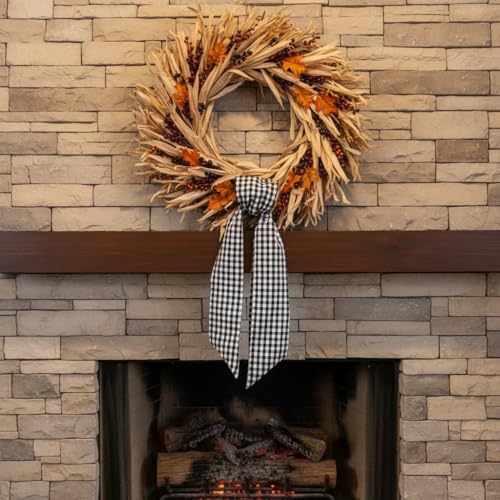 Black White Checkered Sash for Wreaths - 2 Pack Halloween & Modern Decor - Variation of Black White