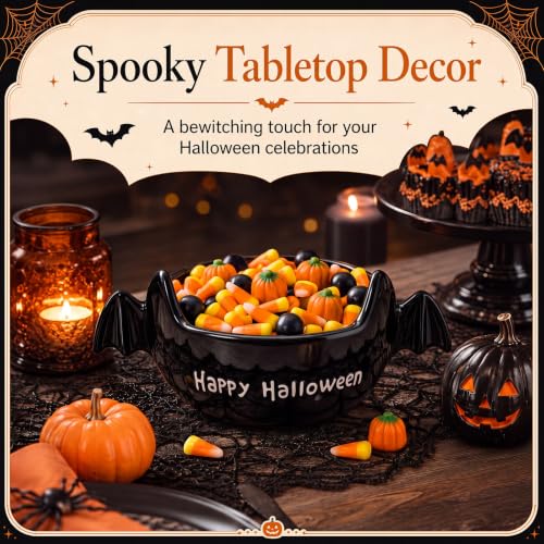 Halloween Bat Candy Bowl - Black Ceramic Bat-Shaped Candy Dish - Festive Table Decor