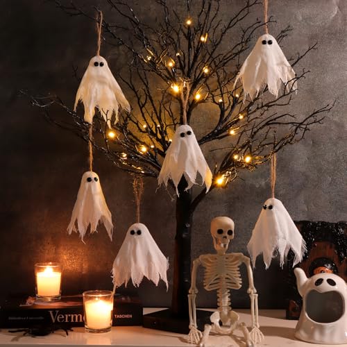 Halloween Lighted Black Tree with Ghost Ornaments - Indoor Decor
