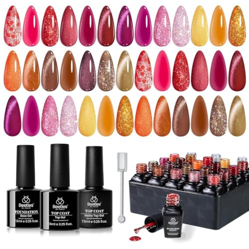 Beetles Fall Gel Nail Polish Set - Opulent Glow Collection, 20 Colors, Mixed Finishes - A